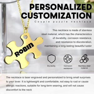 2 pcs - Engraved Puzzle Pieces Necklace Set - Stainless Steel Matching Pendants Custom Name Gift