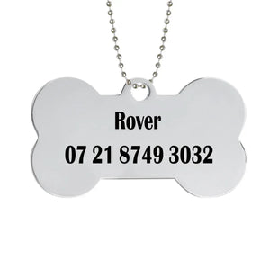 Engraved Pet ID Tag - Personalized Bone Shape Dog Cat Name Tag Gold Silver