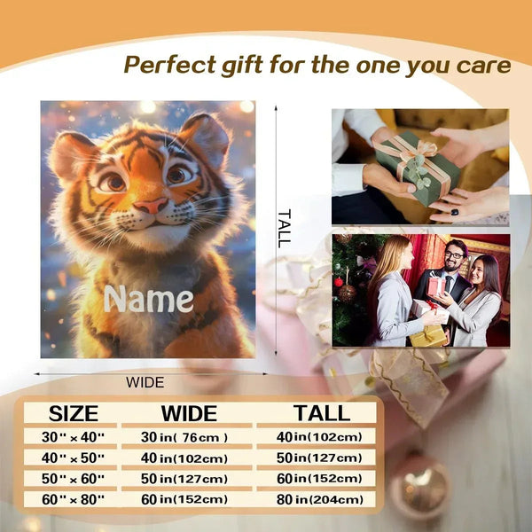 Personalized Baby Tiger Blanket - Soft Microfiber Jungle Throw Custom Name Gift
