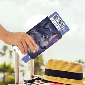 Personalized Galaxy Wolf Passport Holder: Cosmic Purple Travel Cover