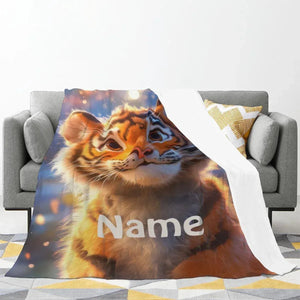 Personalized Baby Tiger Blanket - Soft Microfiber Jungle Throw Custom Name Gift