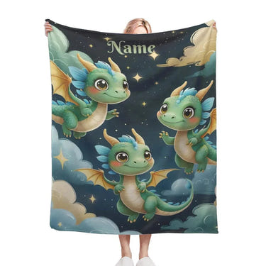 Personalized Green Dragon Blanket: Starry Night Bedroom Decor, Flannel Fleece Throw