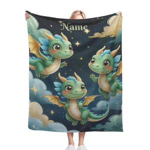 Personalized Green Dragon Blanket: Starry Night Bedroom Decor, Flannel Fleece Throw