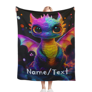Personalized Glowing Rainbow Dragon Blanket: Soft Flannel Fleece Throw