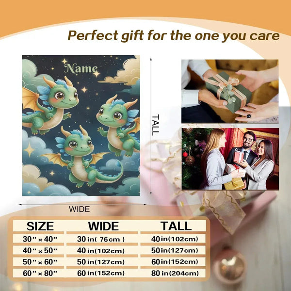 Personalized Green Dragon Blanket: Starry Night Bedroom Decor, Flannel Fleece Throw