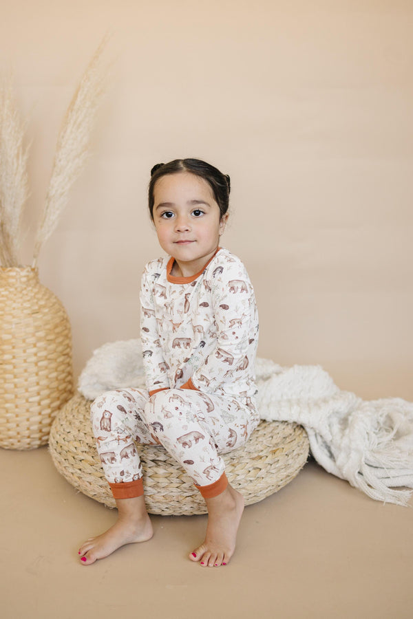 Forest Friends 2pc Bamboo Pajamas - Fall Woodland PJ Set for Toddlers and Kids