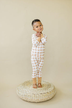 Golden Gingham 2pc Henley Bamboo Pajamas - Fall & Halloween Soft Baby PJs