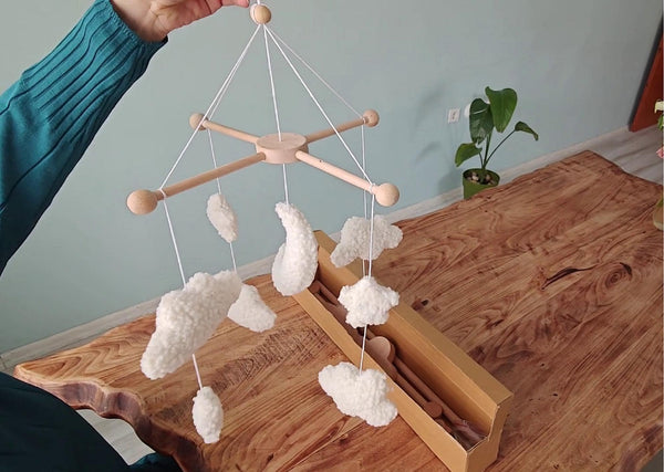 Boucle Baby Mobile: Celestial Moon, Cloud & Star Nursery Decor by Natural Baby Gift