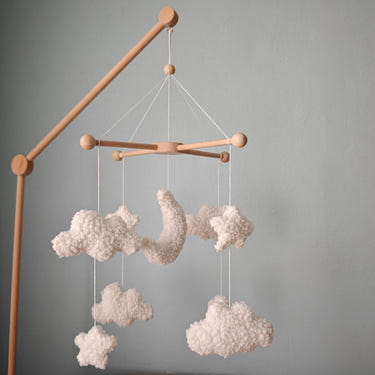 Boucle Baby Mobile: Celestial Moon, Cloud & Star Nursery Decor by Natural Baby Gift