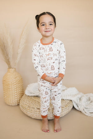 Forest Friends 2pc Bamboo Pajamas - Fall Woodland PJ Set for Toddlers and Kids