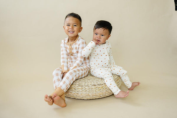Golden Gingham 2pc Henley Bamboo Pajamas - Fall & Halloween Soft Baby PJs