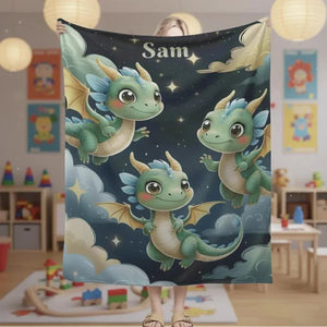 Personalized Green Dragon Blanket: Starry Night Bedroom Decor, Flannel Fleece Throw
