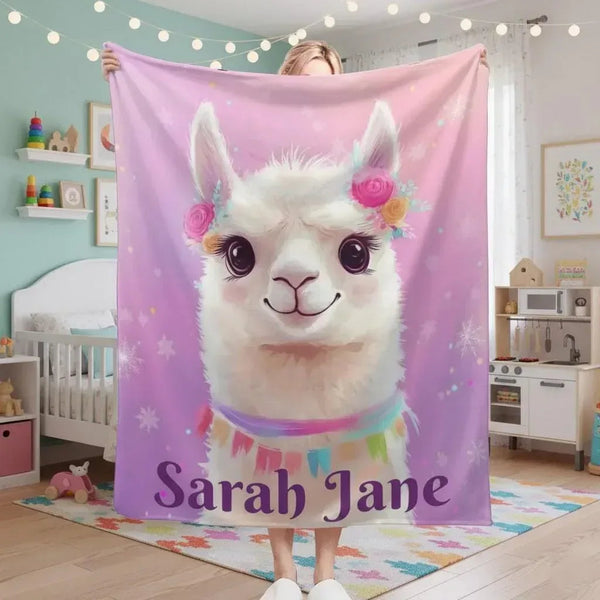 Personalized Llama Fleece Blanket: Alpaca Custom Name Throw