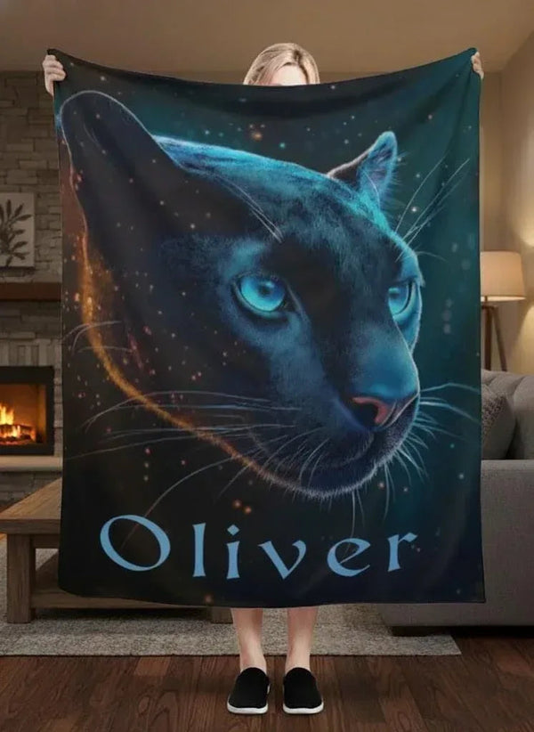 Personalized Black Panther Blanket: Cosmic Starry Night Soft Throw, Soft Flannel Fleece