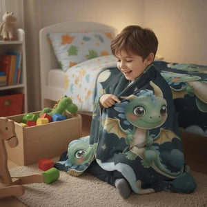 Personalized Green Dragon Blanket: Starry Night Bedroom Decor, Flannel Fleece Throw