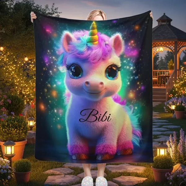 Personalized Cosmic Unicorn Blanket - Magical Galaxy Flannel Fleece Throw Super Soft Custom Name Gift