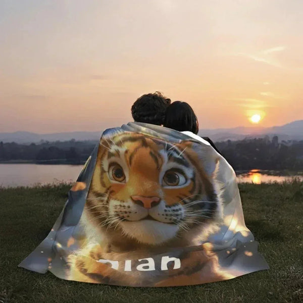 Personalized Baby Tiger Blanket - Soft Microfiber Jungle Throw Custom Name Gift