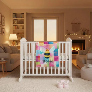 Personalized Bee Blanket: Patchwork Nursery Fleece Throw