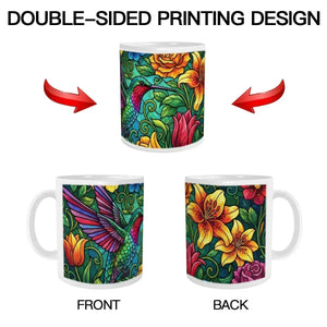 Hummingbird Colorful Mug: Stained Glass Design, Hot Chocolate, Coffee Mug, Tea Cup