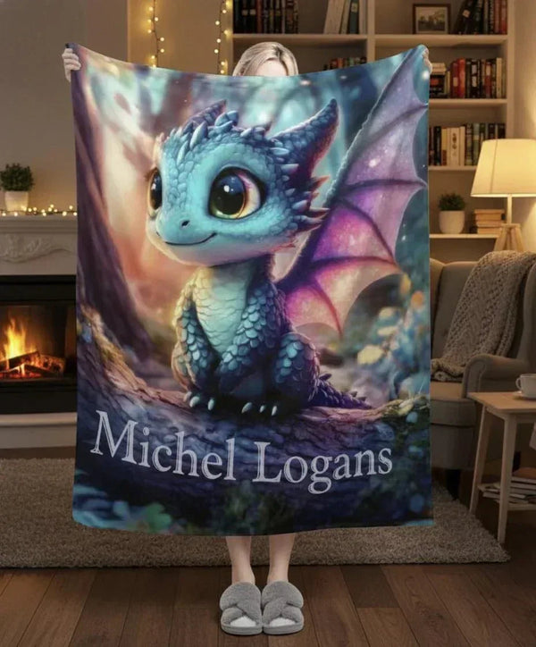 Personalized Dragon Blanket: Magical Flannel Fleece Throw, Super Soft Name Gift
