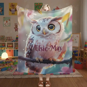 Personalized Owl Blanket: Magical Floral Fleece Throw, Soft Name Gift