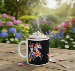 Personalized Unicorn Magic Mug - Name Design - Hot Chocolate, Coffee, Tea Cup - Black & Pink Gift