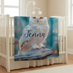 Personalized Wizard Owl Blanket – Magical Flannel Fleece Throw, Name Gift