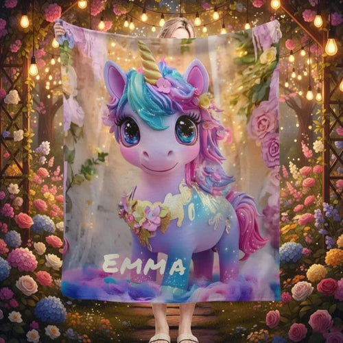 Personalized Unicorn Blanket: Soft Flannel Fleece Throw, Magical Name Gift