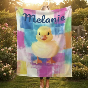 Personalized Baby Duck Blanket: Soft Microfiber, Colorful Duckling Chick Farm, Super Soft Name Gift