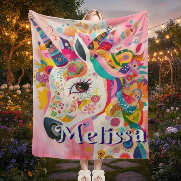 Personalized Unicorn Blanket with Name - Dreamy Soft Fleece Throw for Kids and Adults