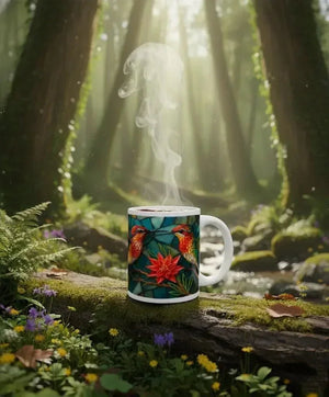 Personalized Stained Glass Hummingbird Coffee Mug: Bohemian Ceramic Tea Cup - Gift with Name