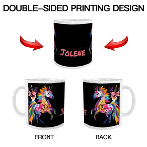 Personalized Unicorn Magic Mug - Name Design - Hot Chocolate, Coffee, Tea Cup - Black & Pink Gift