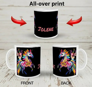 Personalized Unicorn Magic Mug - Name Design - Hot Chocolate, Coffee, Tea Cup - Black & Pink Gift
