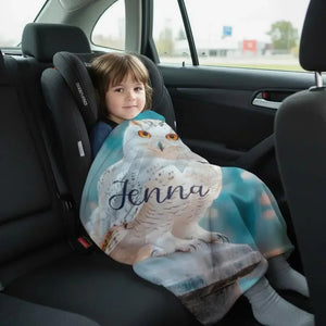 Personalized Wizard Owl Blanket – Magical Flannel Fleece Throw, Name Gift