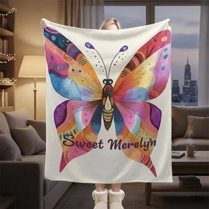 Personalized Butterfly Blanket: Vibrant Flannel Fleece Throw, Colourful Custom Name Gift