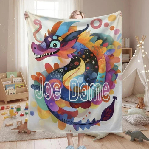 Personalized Dragon Blanket: Vibrant Fantasy Flannel Fleece Throw, New year Dragon