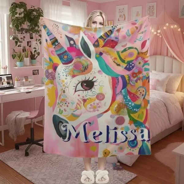 Personalized Unicorn Blanket with Name - Dreamy Soft Fleece Throw for Kids and Adults