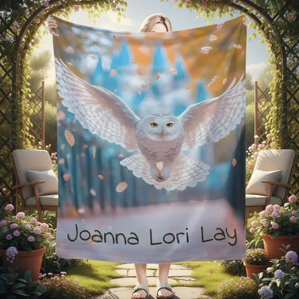 Personalized Hedwig Owl Blanket: Magical Bird Forest Fleece Throw, Super Soft Name Gift
