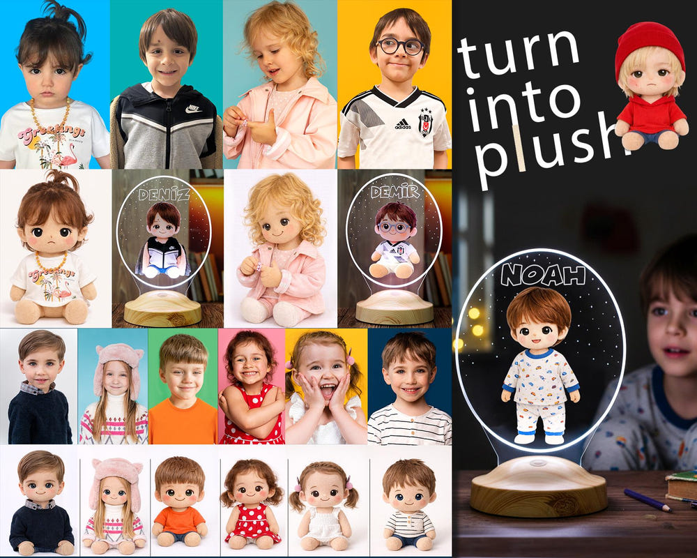 Custom Plush Portrait LED Lamp, AI Photo Gift, Personalized Kids Night Light by Drn Gift Store