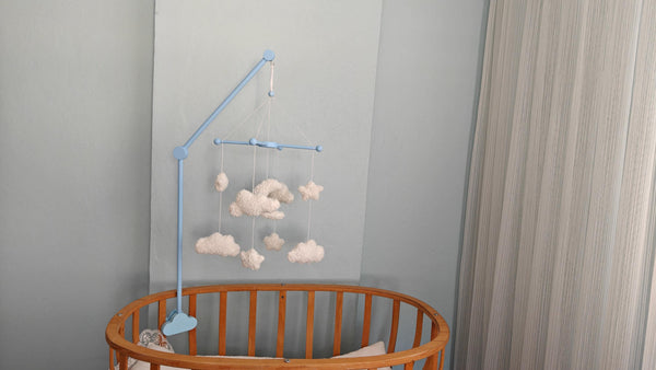 Boucle Baby Mobile: Celestial Moon, Cloud & Star Nursery Decor by Natural Baby Gift, Baby Blue #babyblue