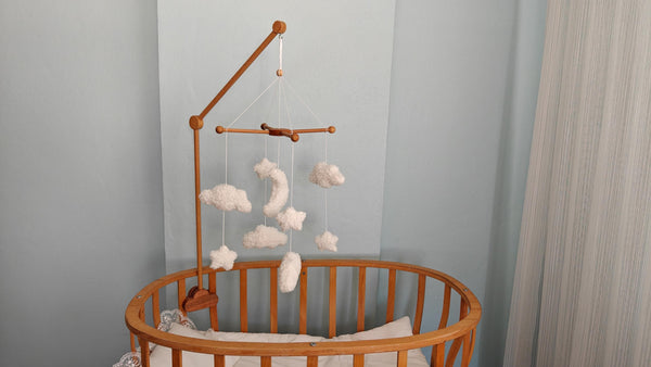 Boucle Baby Mobile: Celestial Moon, Cloud & Star Nursery Decor by Natural Baby Gift, Natural Linseed Oil #naturallinseedoil