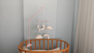 Boucle Baby Mobile: Celestial Moon, Cloud & Star Nursery Decor by Natural Baby Gift, Rose #rose