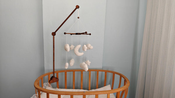 Boucle Baby Mobile: Celestial Moon, Cloud & Star Nursery Decor by Natural Baby Gift, Walnut Color #walnutcolor