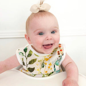 Autumn Leaves Bapron for babies, angle view showcasing stylish design and practical features for mealtime messes.