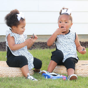 Organic Dot Flutter Bapron for babies, stylish and functional, shown at angle 12. Perfect for mealtime messes.