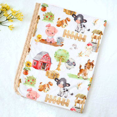 Farm Animals Minky Baby Blanket - MOOGCO Baby