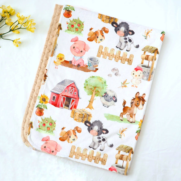 Farm Animals Minky Baby Blanket - MOOGCO Baby