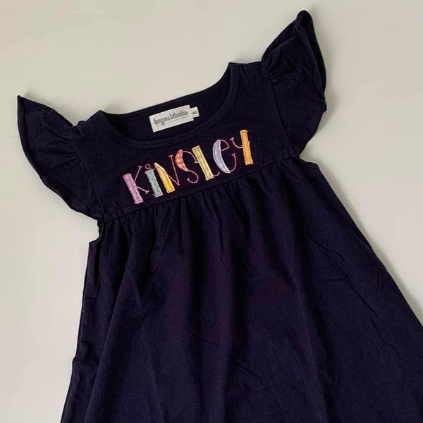 Flutter Sleeve Dress - Navy