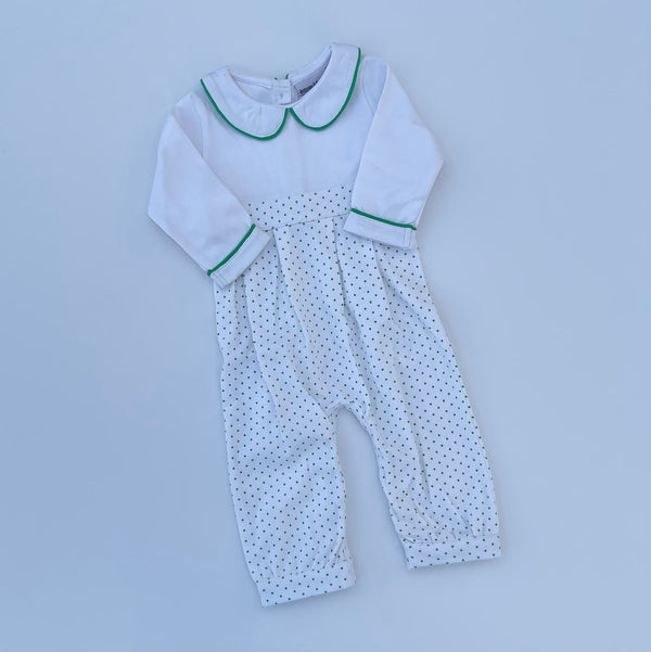 Long Sleeve Bitty Dot Knit Romper - RED & GREEN