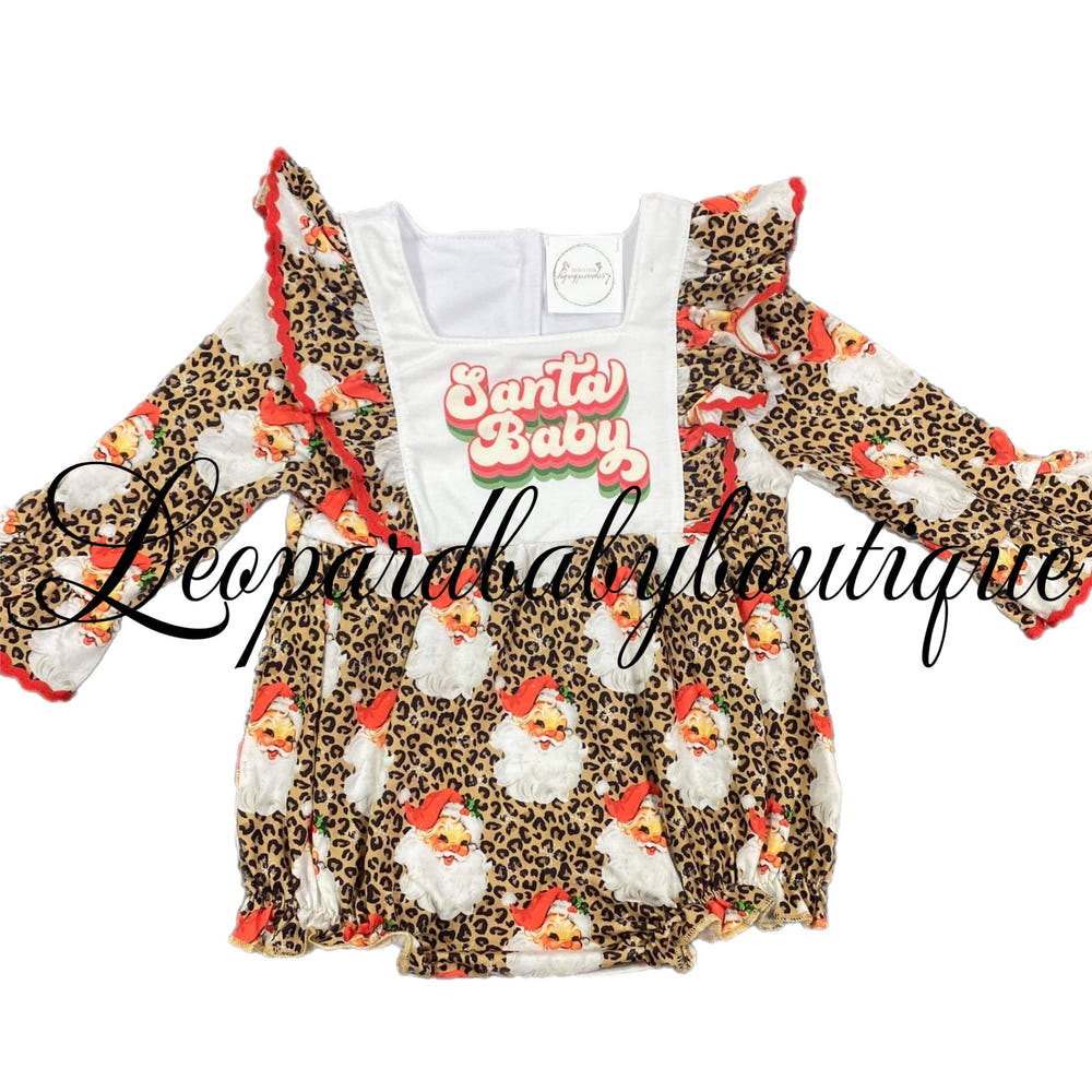"Santa baby romper in festive red, perfect for holiday celebrations and adorable winter photos."